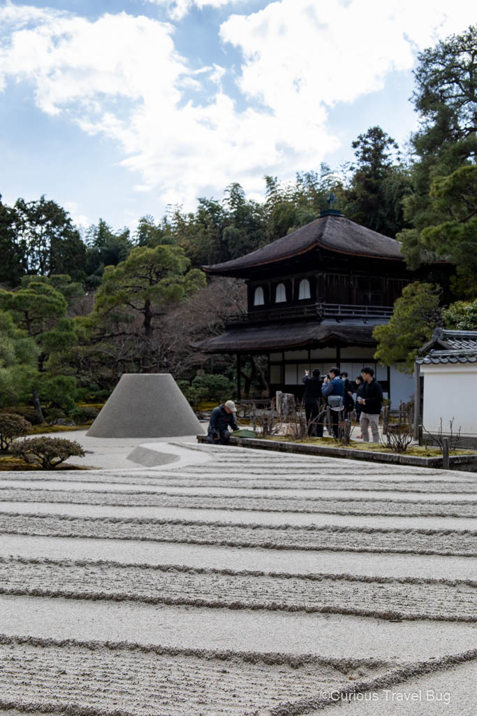 Ginkaku-ji Temple with its sand garden and Kogetsudai sand sculpture shaped like Mount Fuji. This is one of the most famous temples in Kyoto to add to your 14 days in Japan itinerary