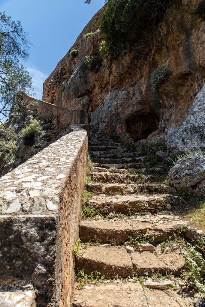 Stairs up a mountain that are part of the Katholiko Bay hike in Crete, a day trip from Chania