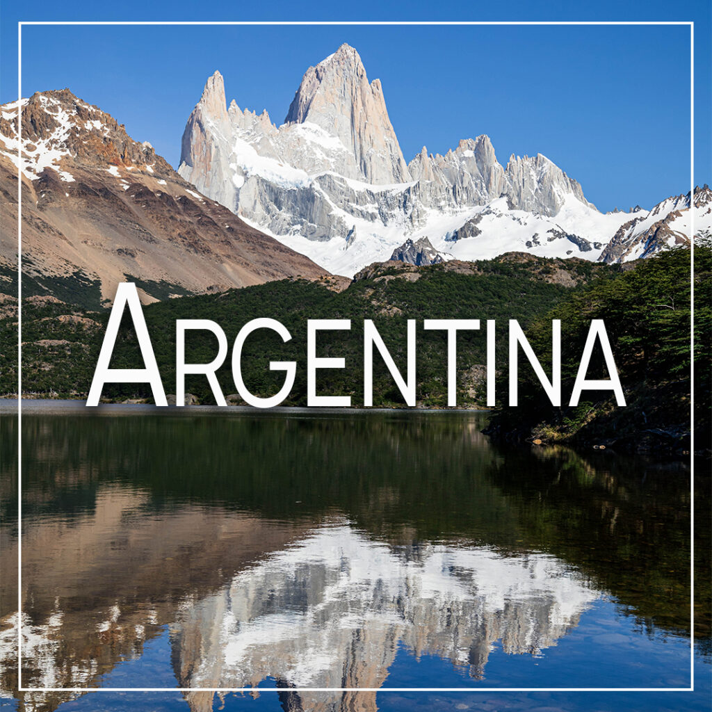Icon for Argentina that shows Mount Fitz Roy in background and leads to blog posts about Argentina